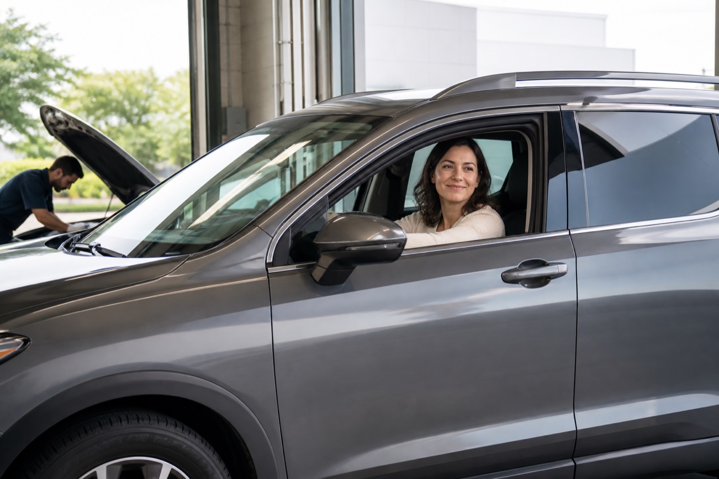 Customer staying in the vehicle during express service