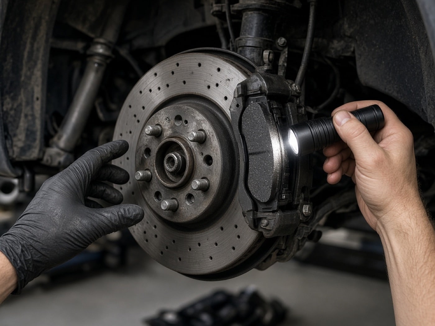 Brake pad and rotor inspection in the service bay